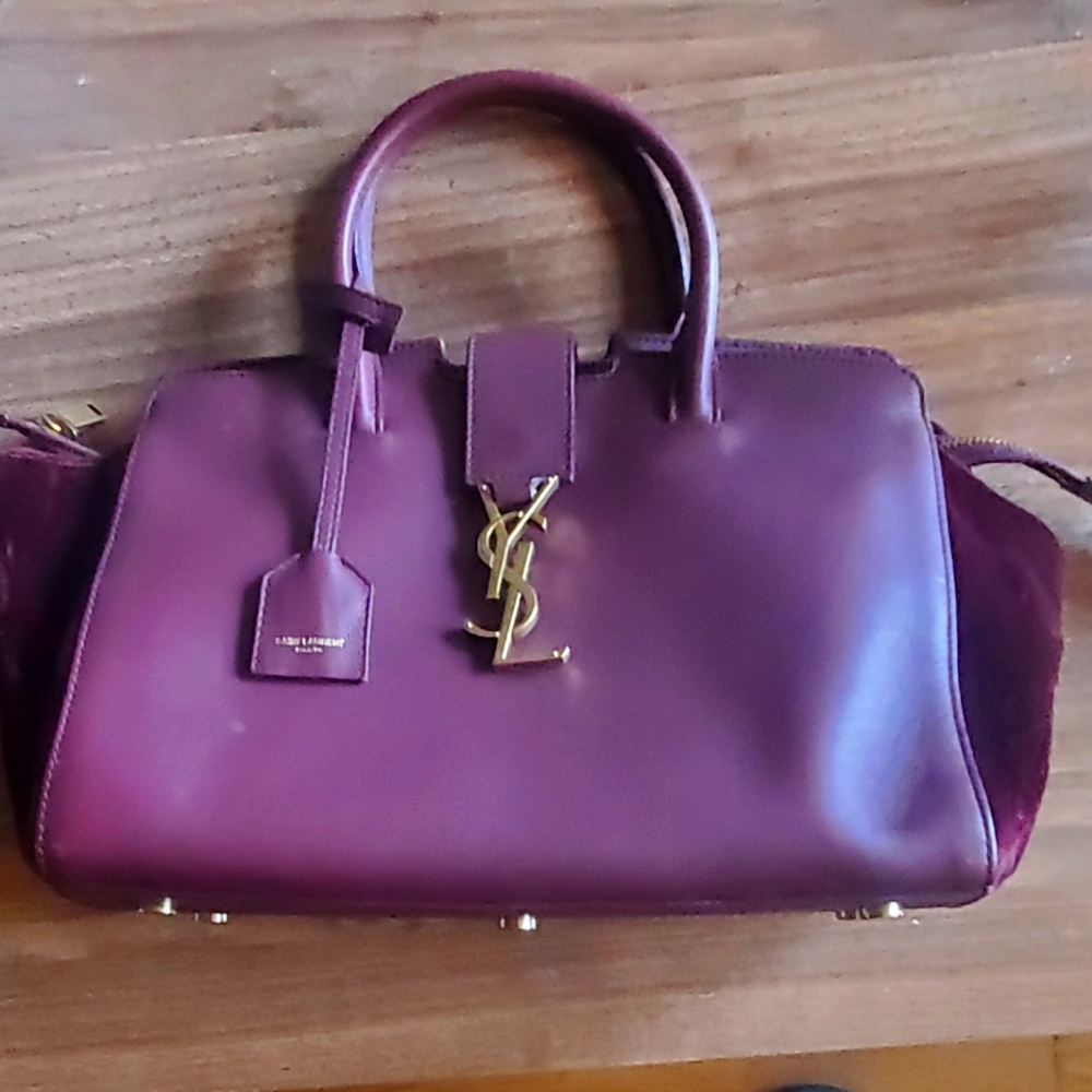 YSL Downtown Cabas red monogram leather velvet handbag